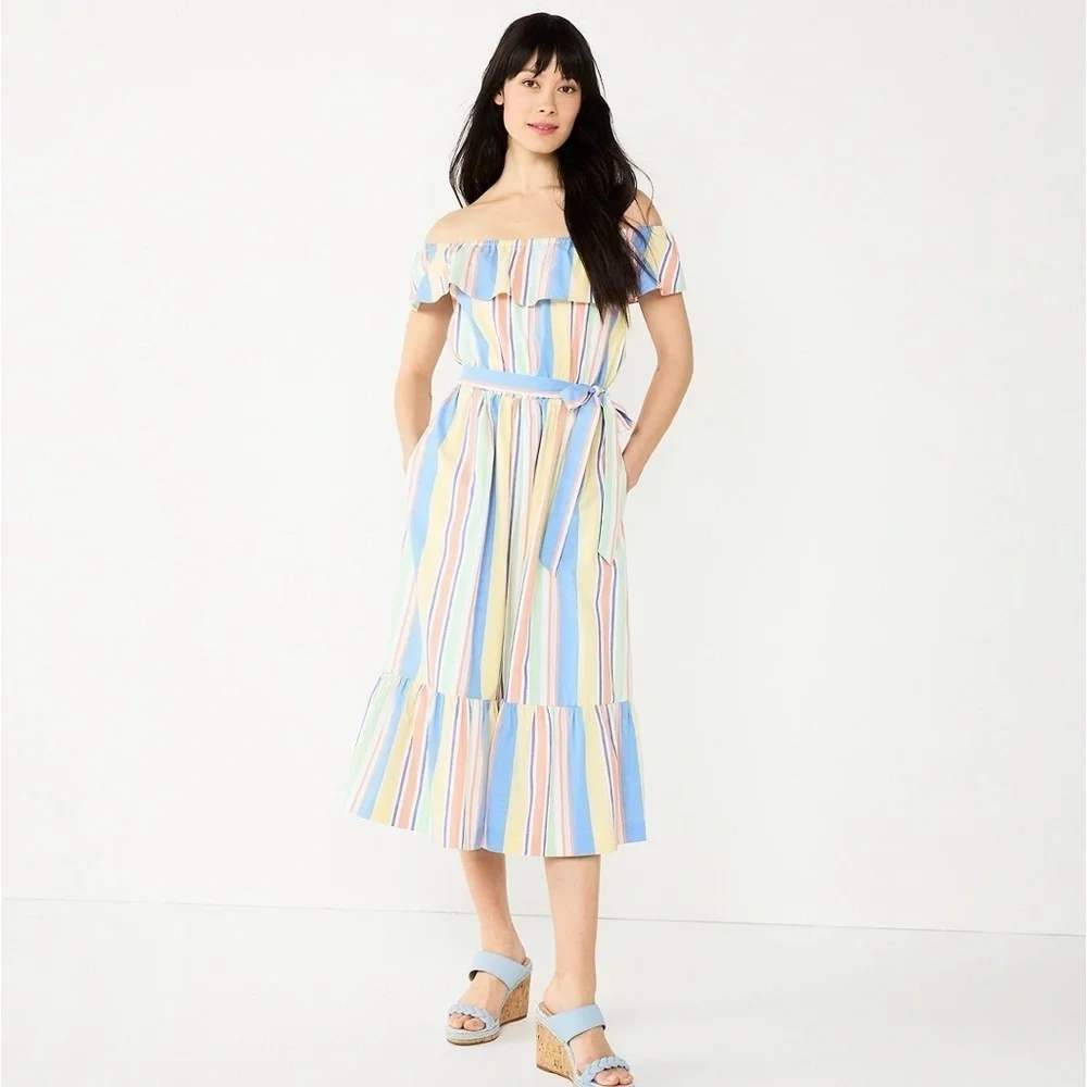 NWT DRAPER JAMES RSVP Off Shoulder Ruffle Sleeve Midi Dress Size 3X - Picture 10 of 11